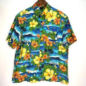 Squish Wear Hawaiian Shirt Mens XL Tropical Floral Cotton Short Sleeve Button Up